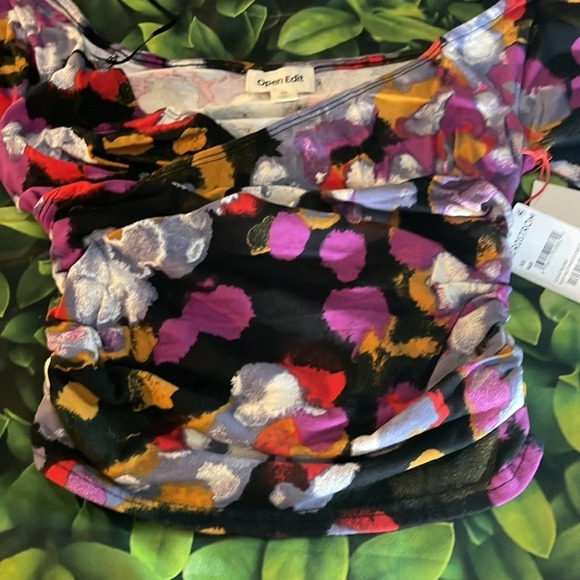 OPEN EDIT Off the Shoulder Ruched Top, Black Confetti, XS, NWT​ - Picture 8 of 11